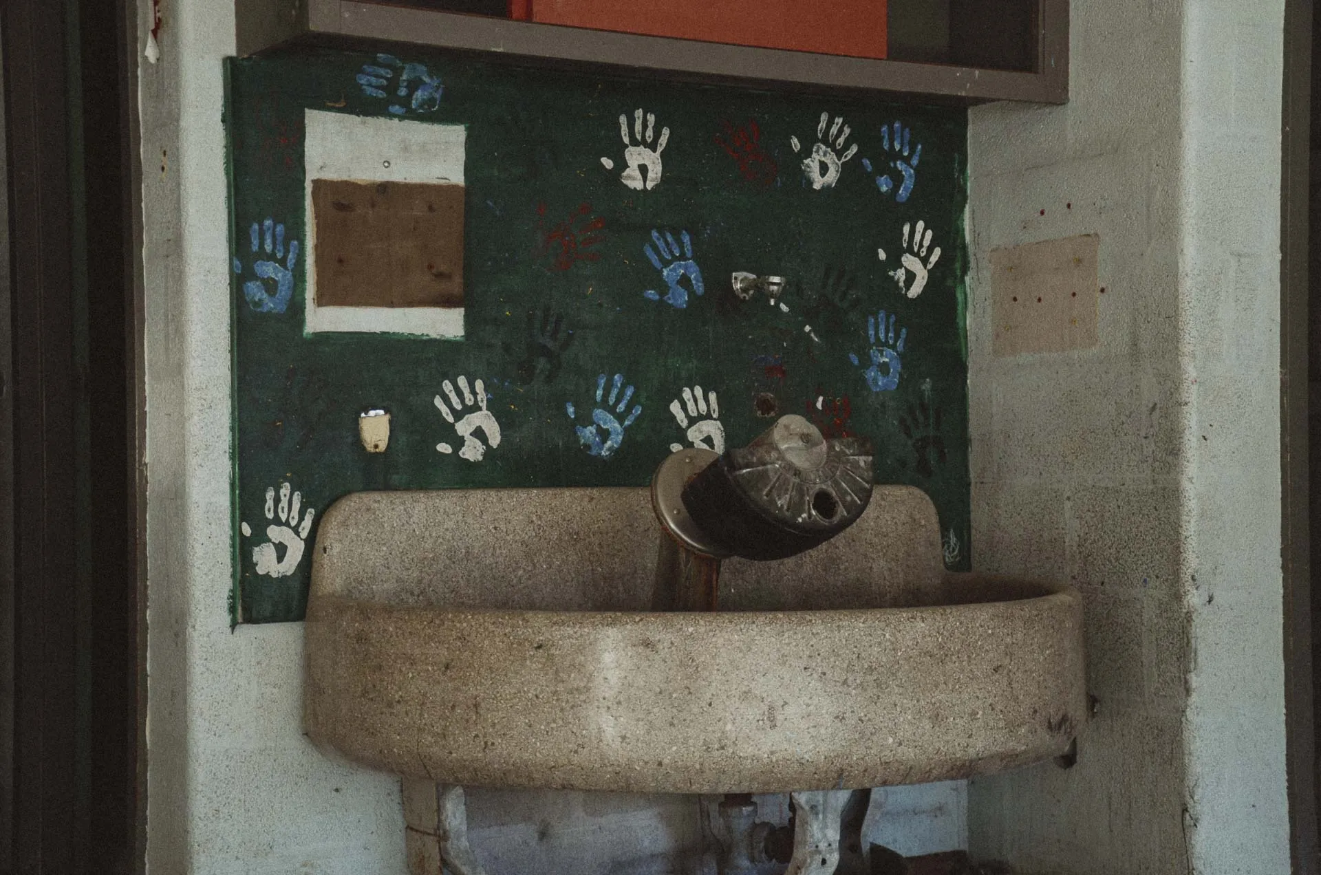 Art room sinks and paint-stained counters at Charlotte Kenyon Elementary School