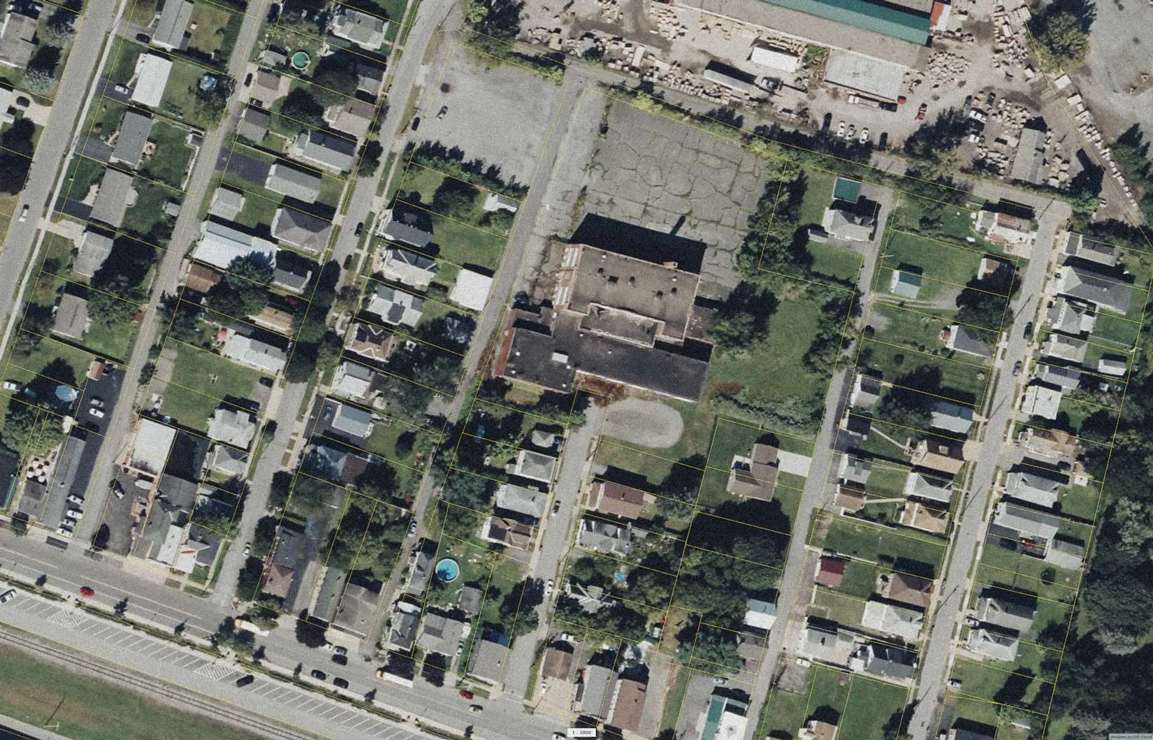 Historic aerial image of the Columbus School campus in Rome, New York