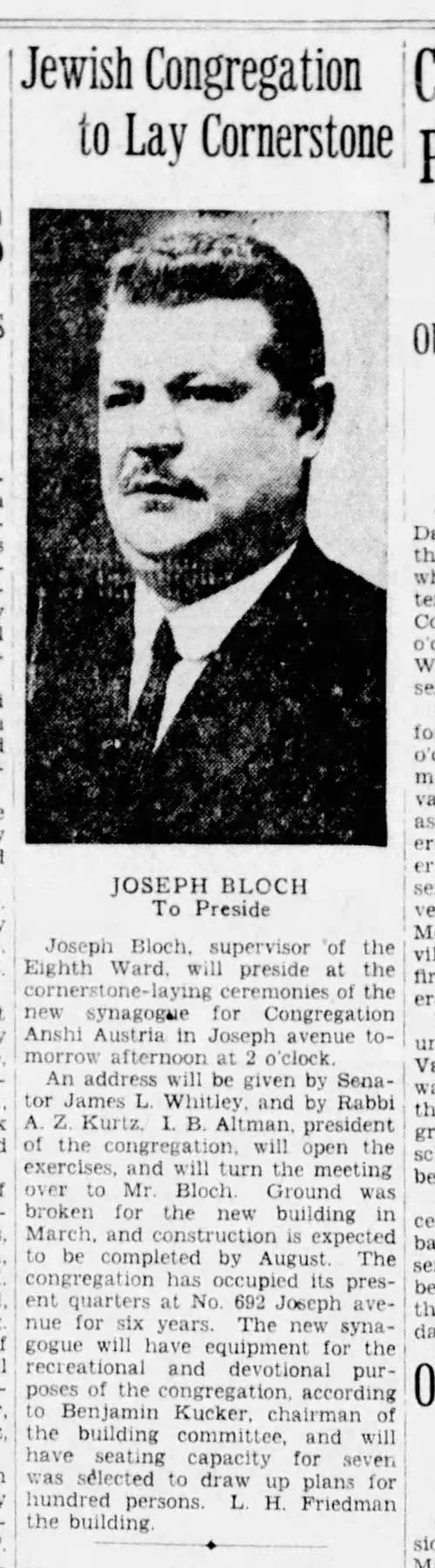 May 1928 Democrat and Chronicle article announcing the synagogue dedication