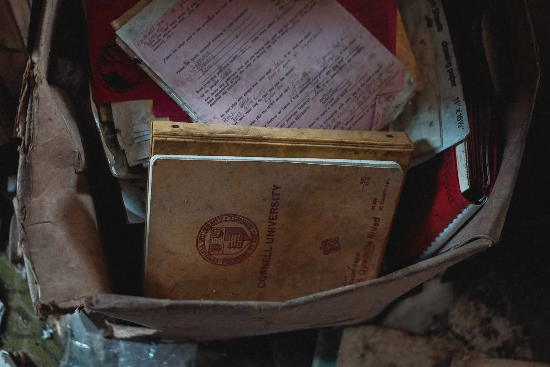 Yellow Cornell University notebook recovered from inside the Dog House barndominium