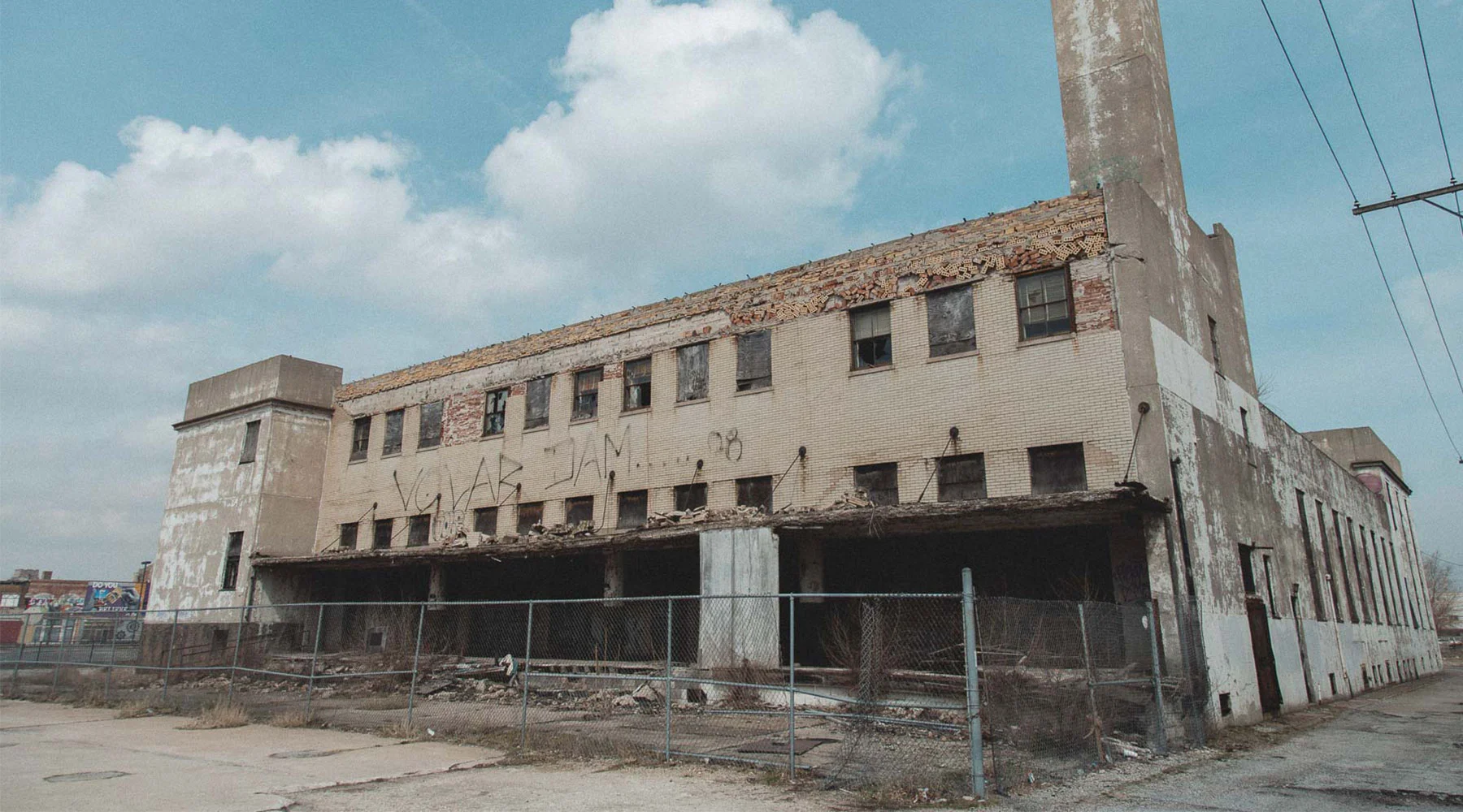 Fenced loading dock outside the abandoned Gary United States Post Office in Indiana