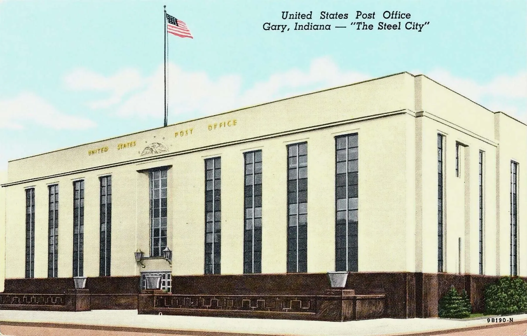 Vintage postcard featuring the Gary United States Post Office