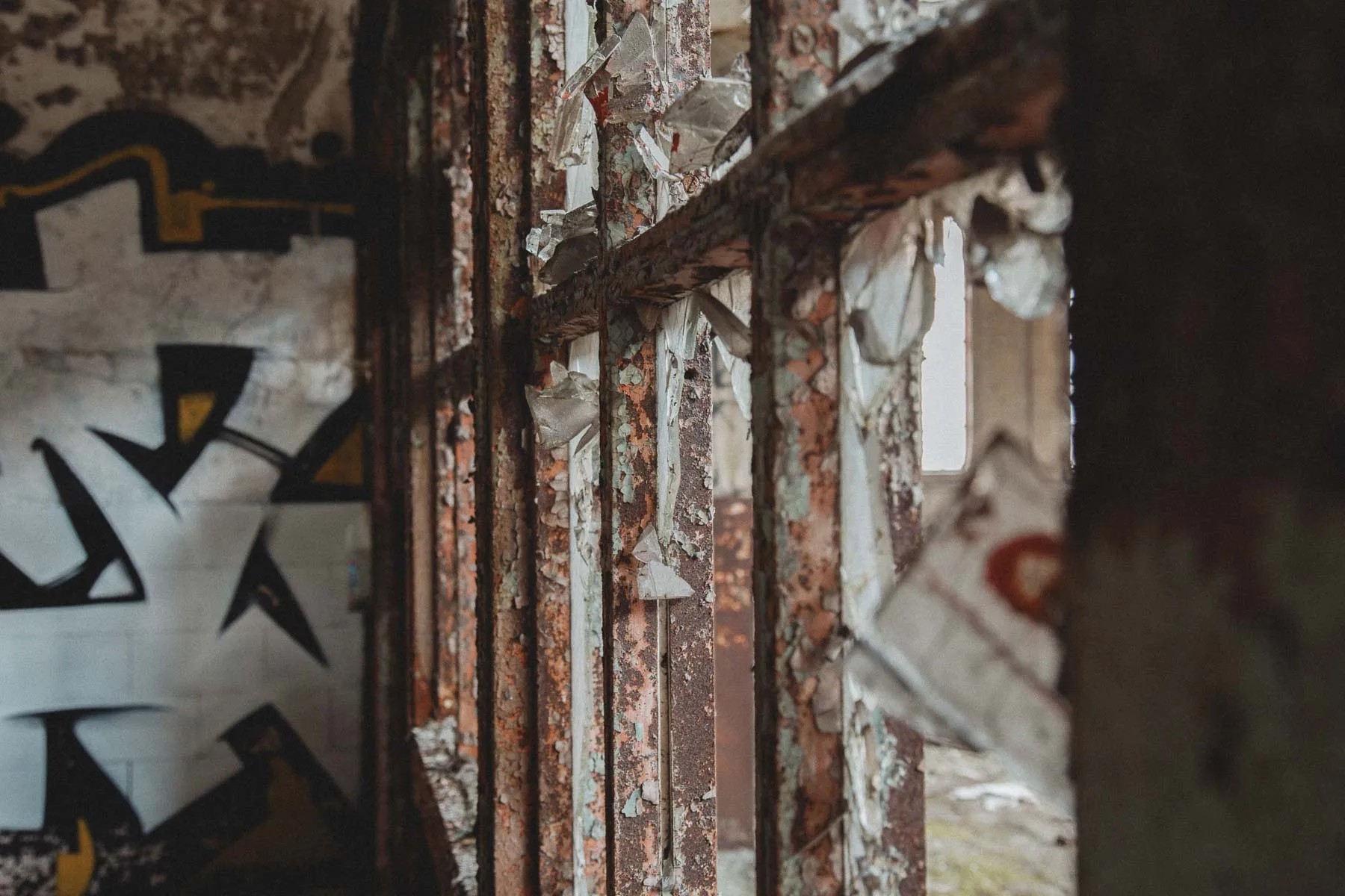 Broken transom windows inside the Gary United States Post Office lobby