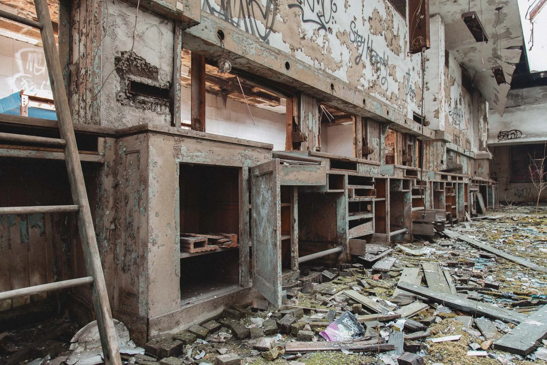 Sorting cabinets inside the abandoned Gary United States Post Office