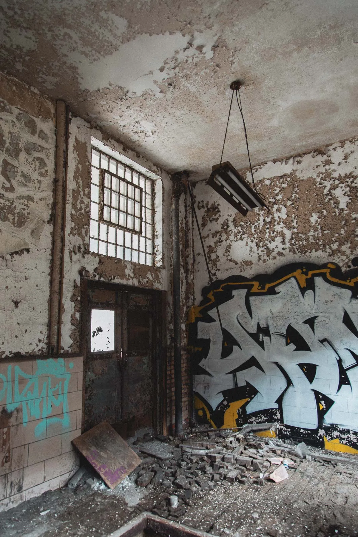 Doorways opening into the workroom at the abandoned Gary United States Post Office