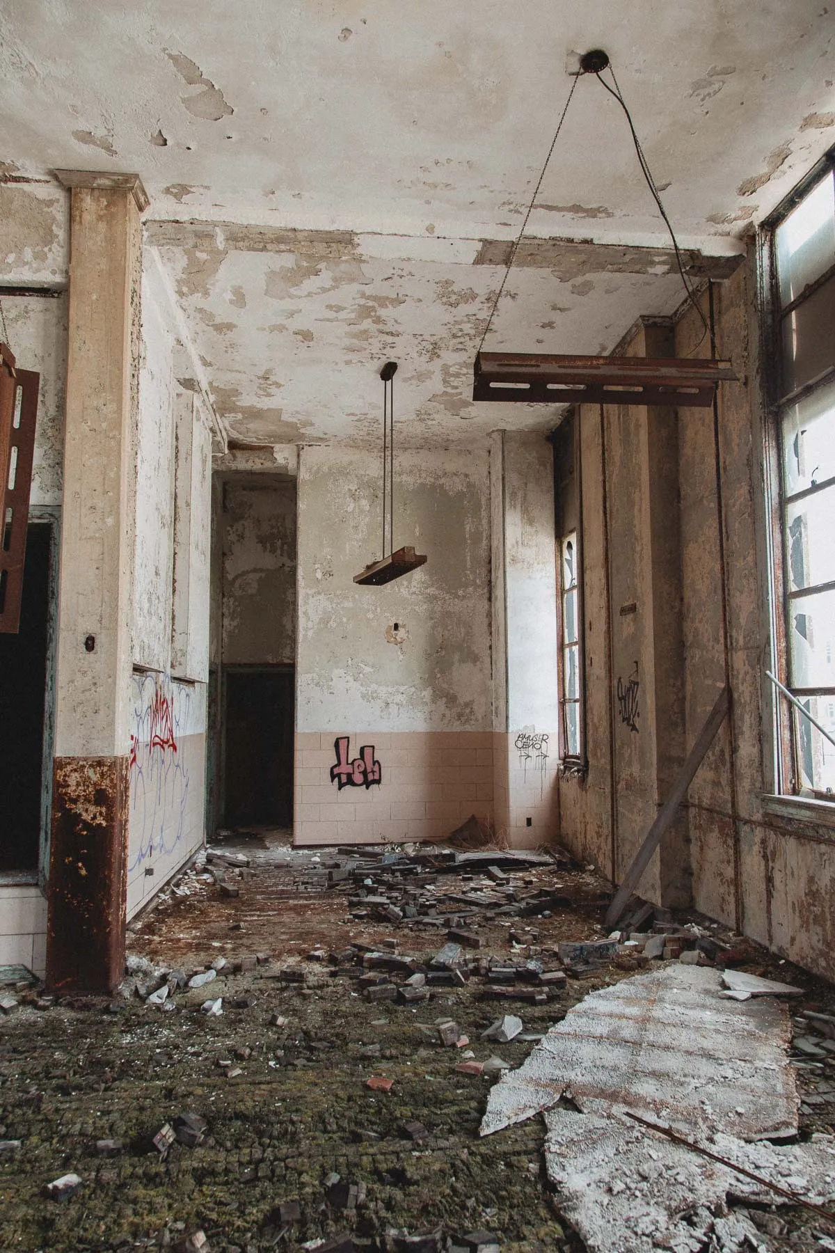 Pink tile corridor inside the Gary United States Post Office