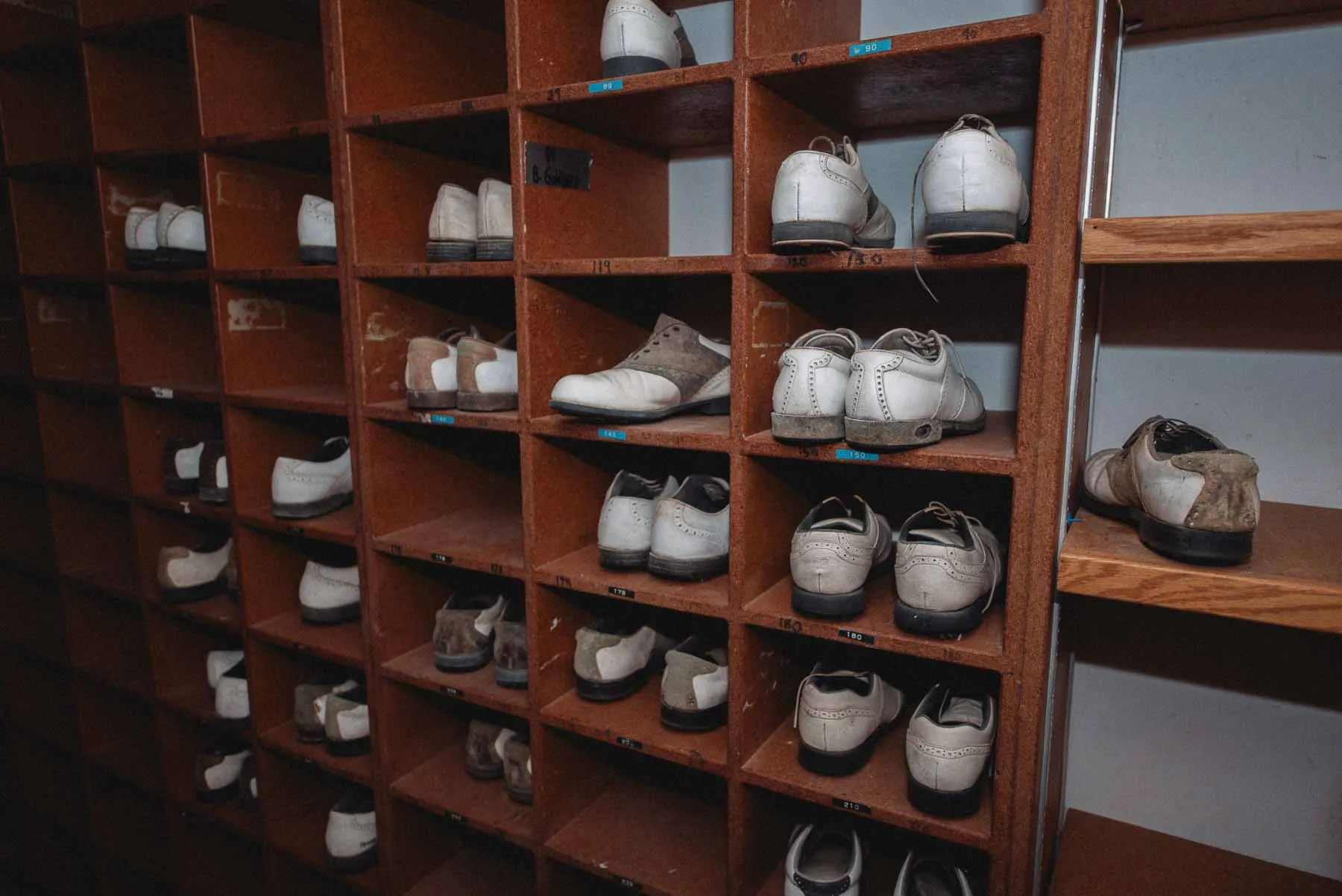 Golf shoe rental shelves inside the abandoned LaFayette Hills Golf Country Club