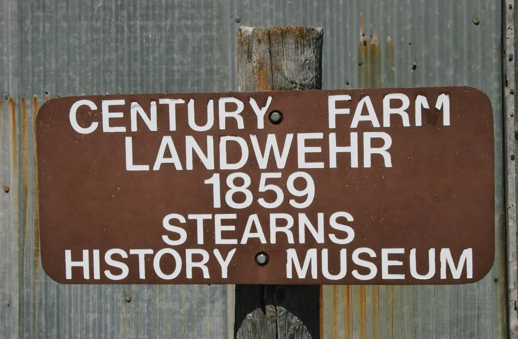 Landwehr Century Farm sign noting the homestead was established in 1859