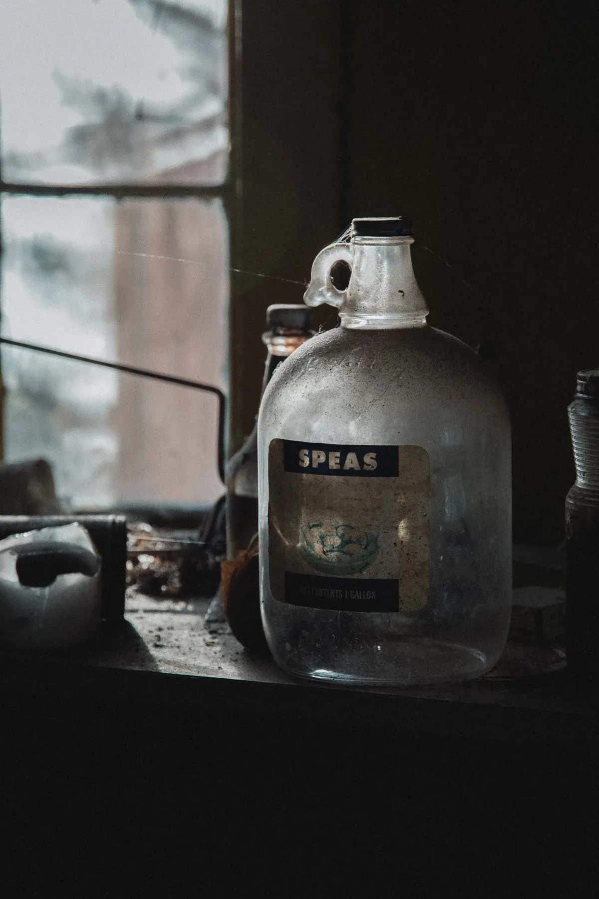 Speas gallon glass vinegar bottle left behind at Landwehr Century Farm