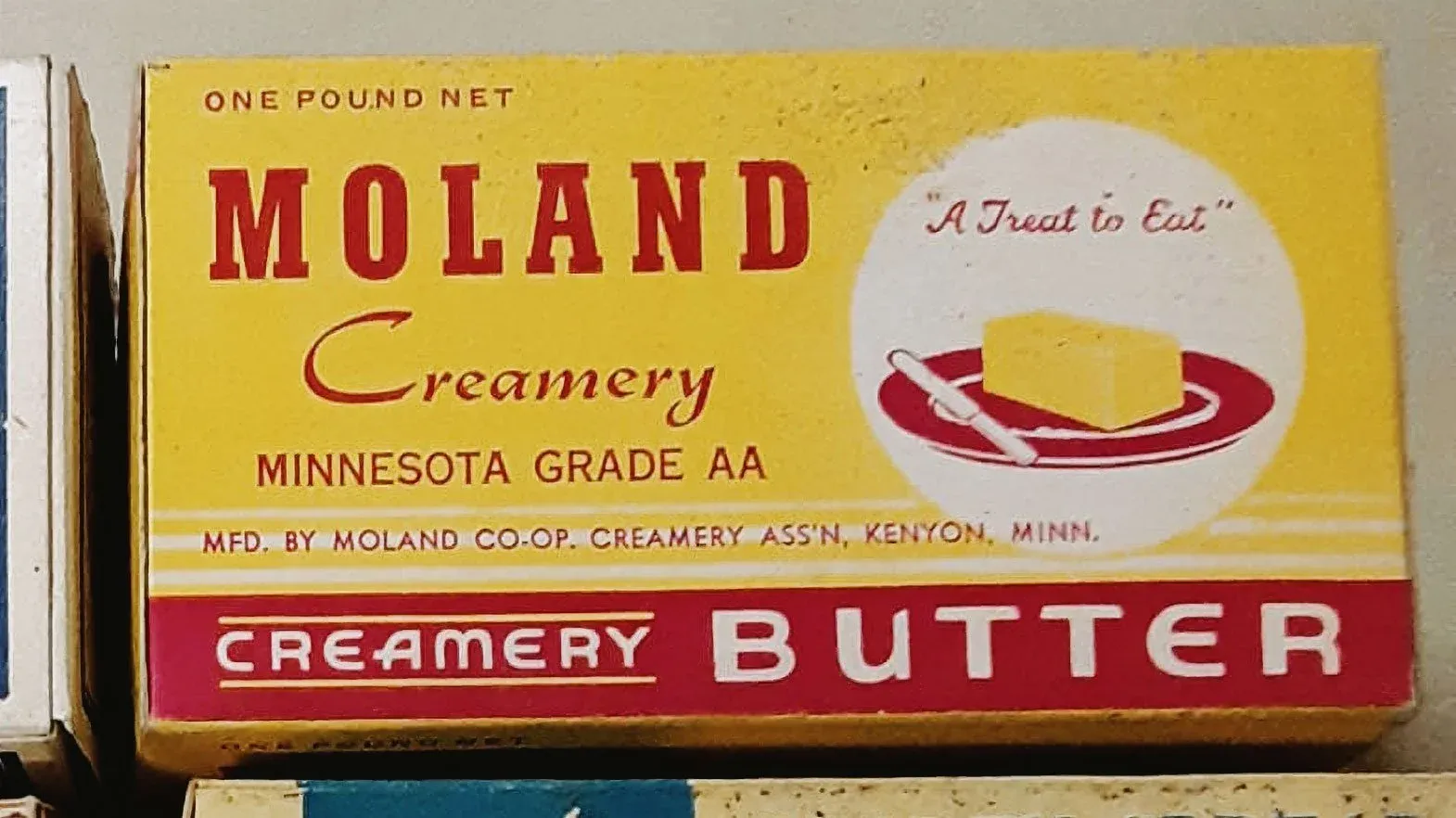 Moland Creamery cardboard butter box from the cooperative's retail products