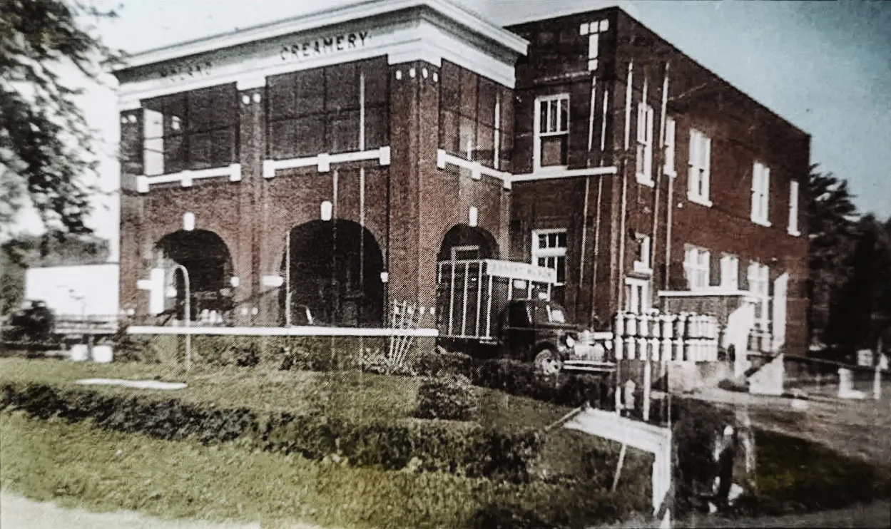 1967 aerial photograph depicting Moland Creamery and surrounding property