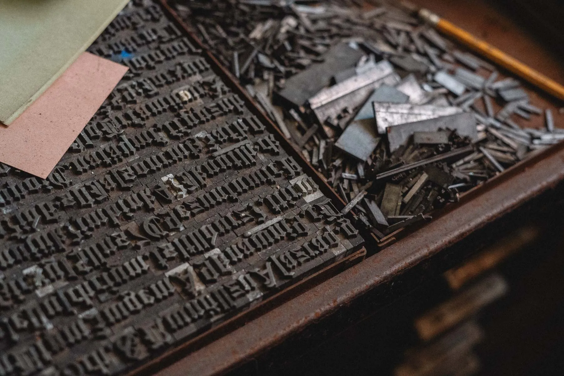 Gothic script typeface trays inside the Ransom House
