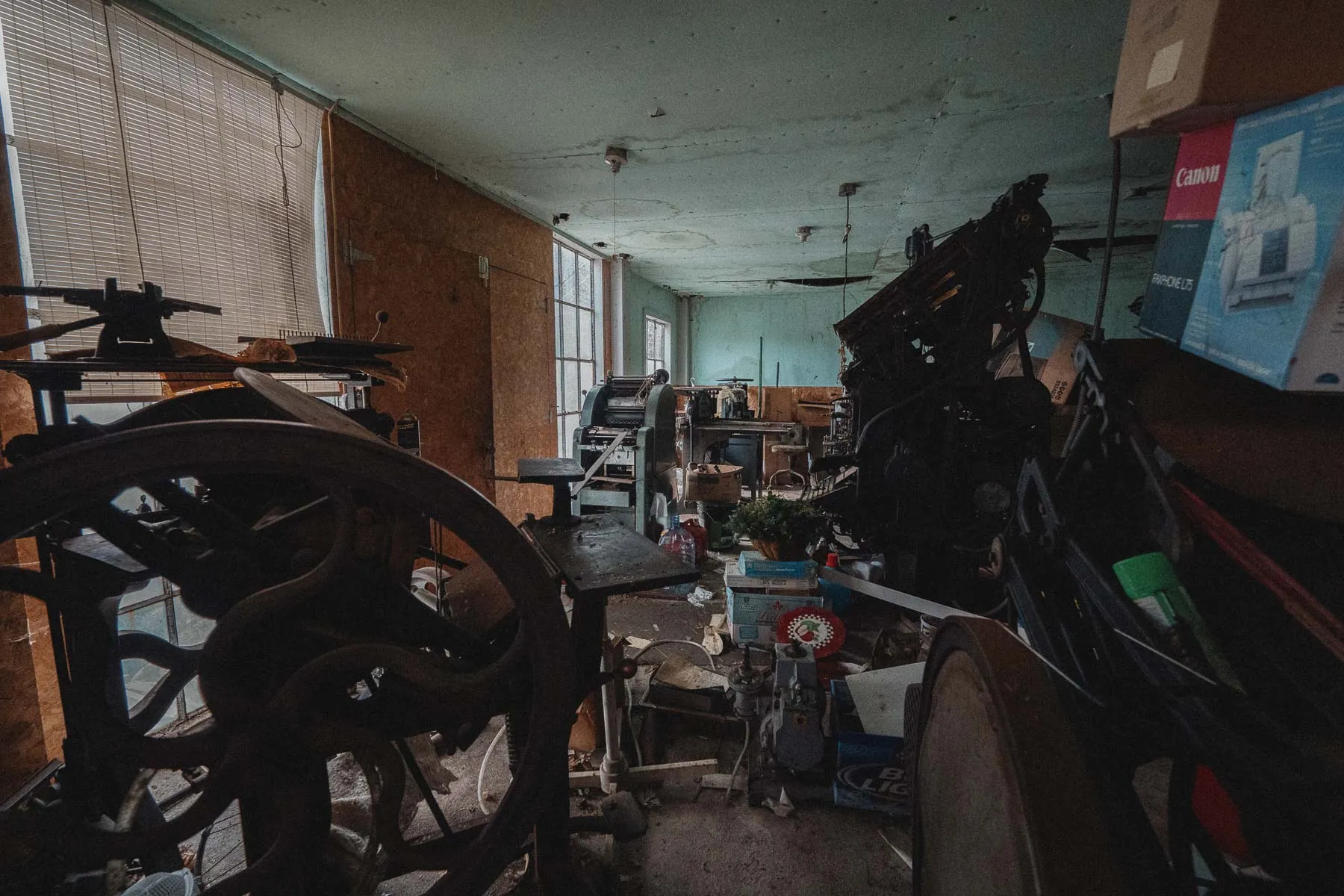 Home print shop workspace inside the Ransom House