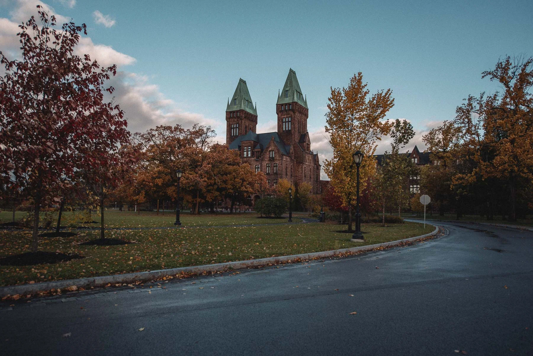 Richardsonian Romanesque towers of the Richardson Olmsted Complex in Buffalo, New York