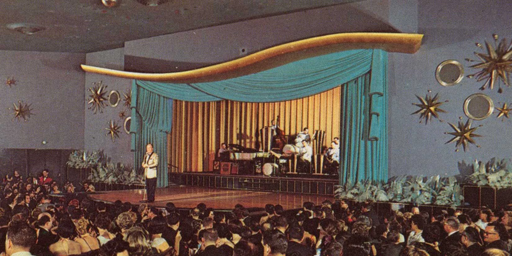 Historic postcard view of the Stardust Room at the Nevele Grand Hotel