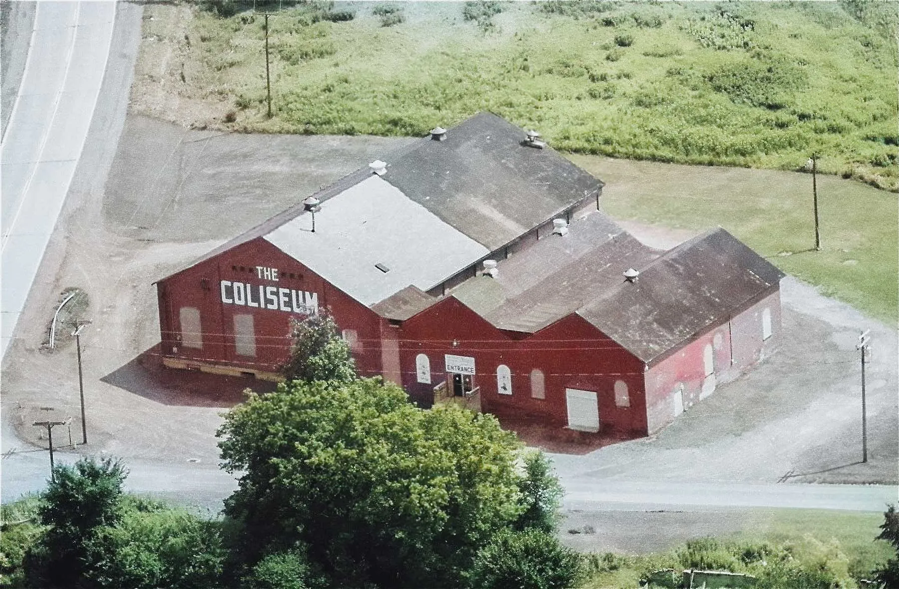 1989 colorized aerial photo of The Coliseum site — image courtesy of Vintage Aerial