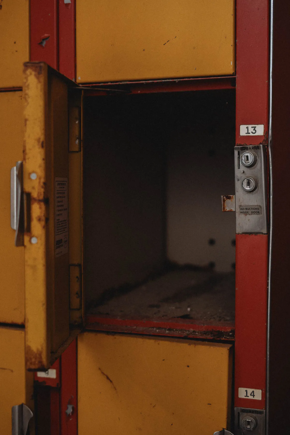 Red and yellow locker number 13 from the Coliseum roller rink