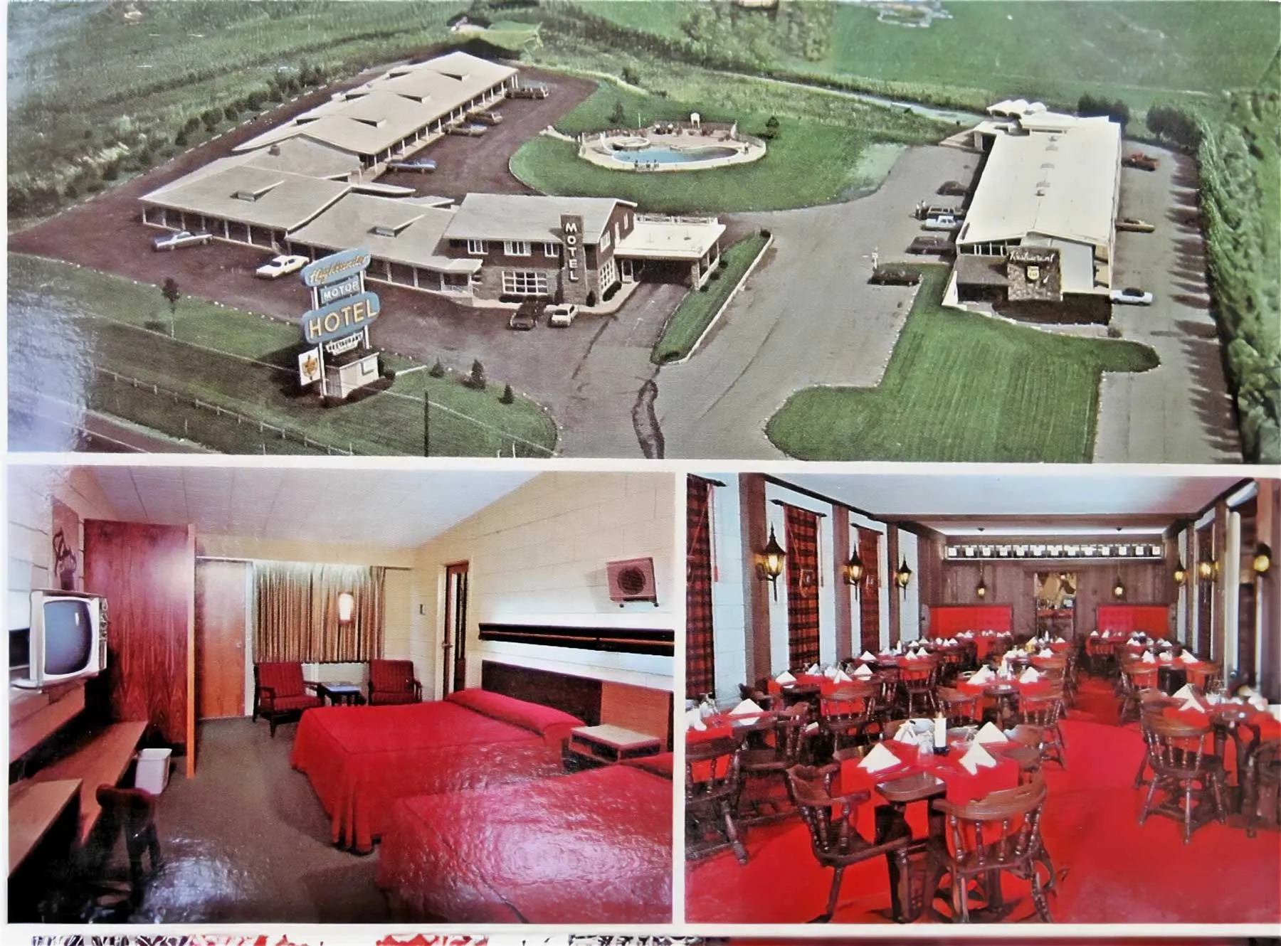 1970s postcard of the Highlander Motor Hotel, later Vista Heights Inn