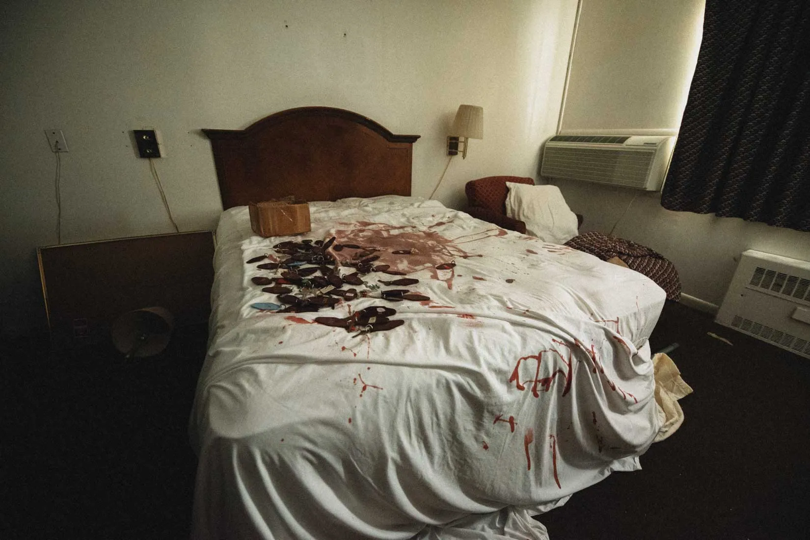 Room key rack left beside the office inside the abandoned Vista Heights Inn