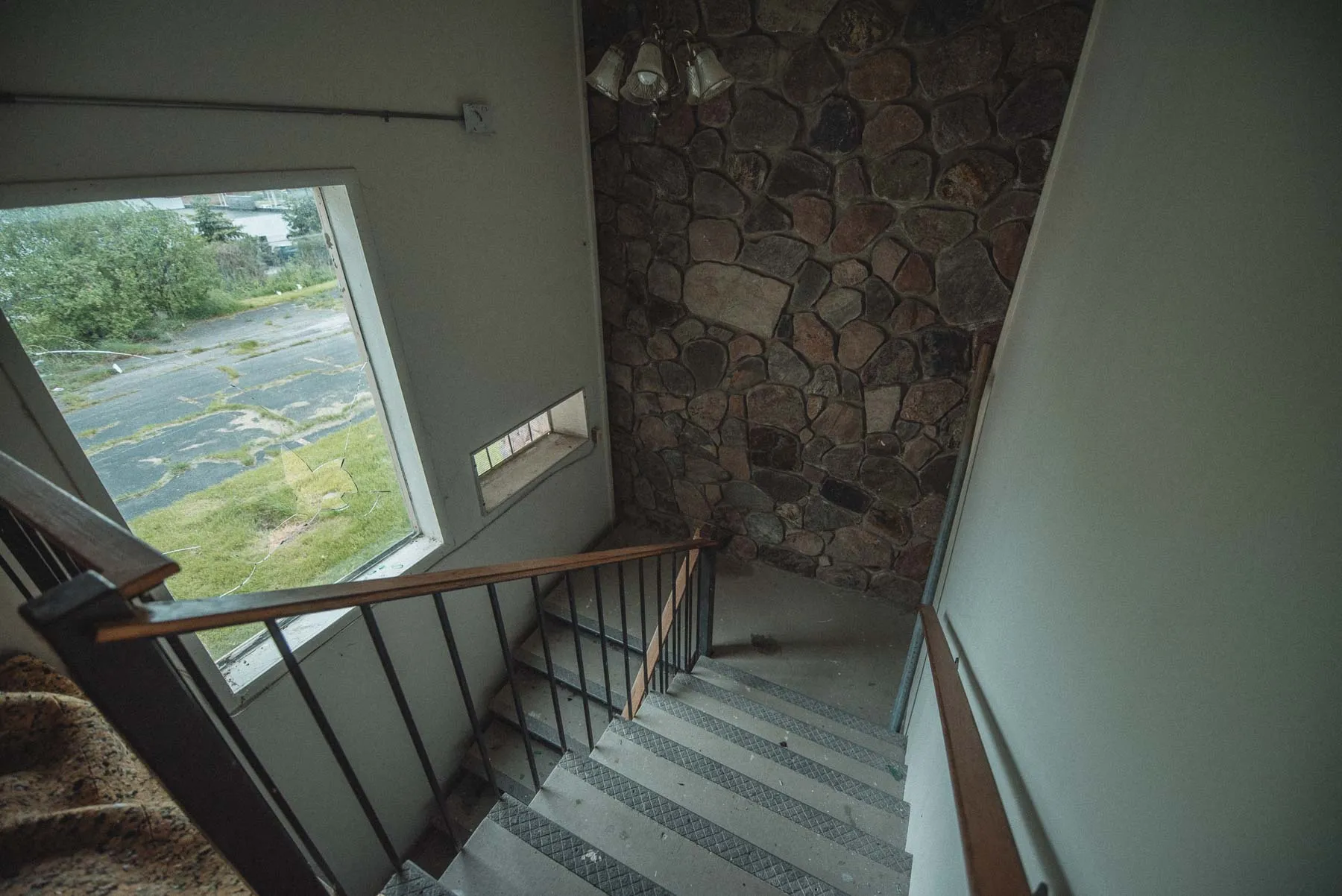 Detached building stairwell at the abandoned Vista Heights Inn