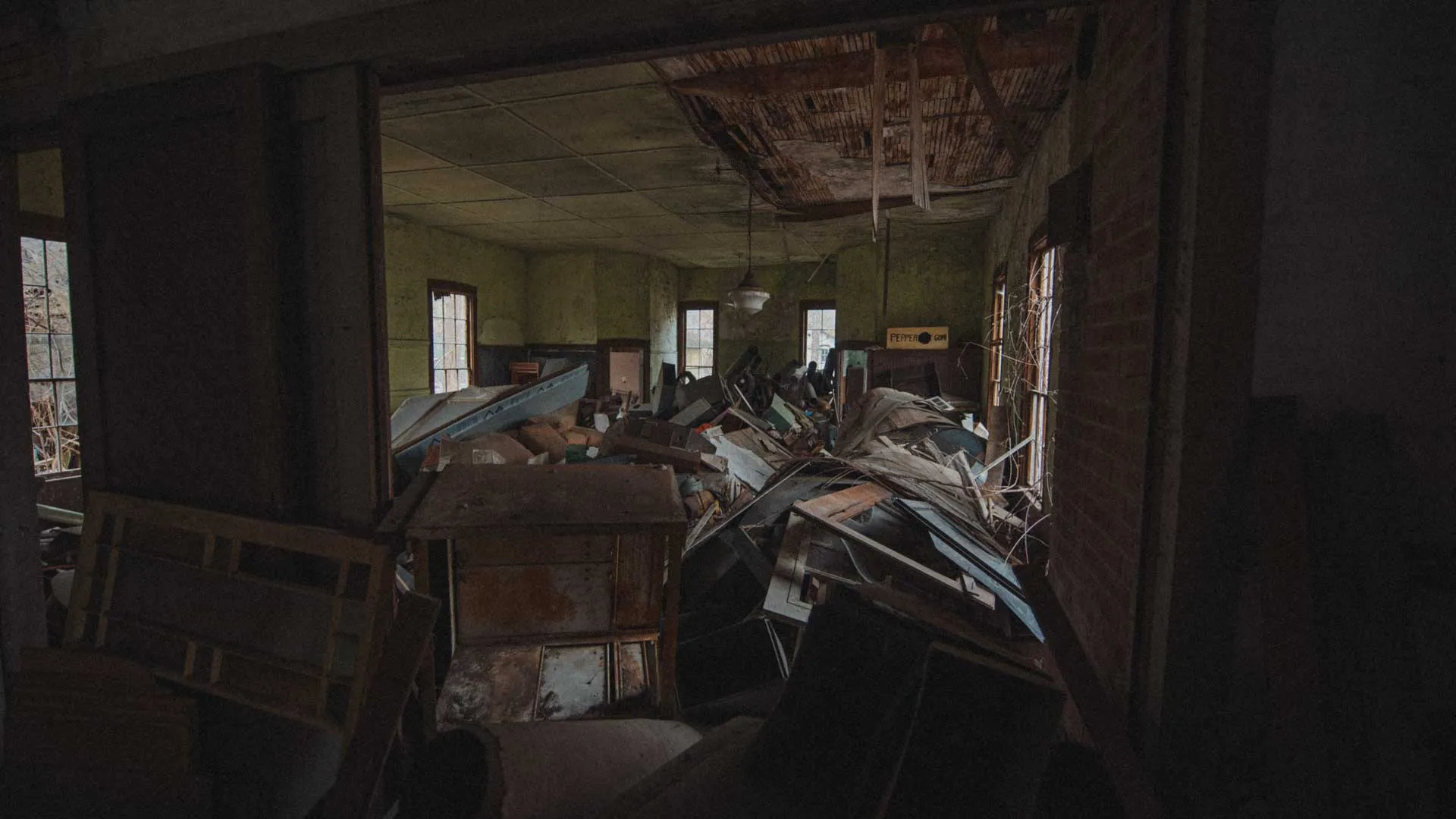 Wooden divider separating the two rooms of the Wiscoy two-room schoolhouse